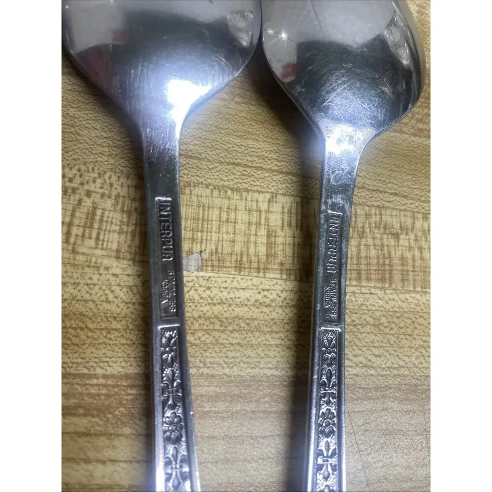 Set (4) Interpur FLORENZ Stainless 8 Petal Black Textured Flatware Korea Spoons